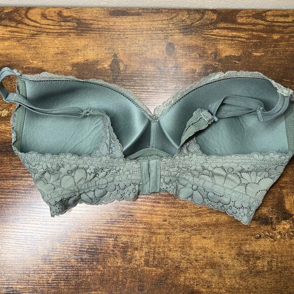Aerie Real Happy Bra 36D Wireless Lightly Lined Candy Lace Floral Bralette Green - Picture 6 of 12
